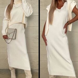 2 Pcs Turtleneck Sweater and Midi Sweater Dress Set